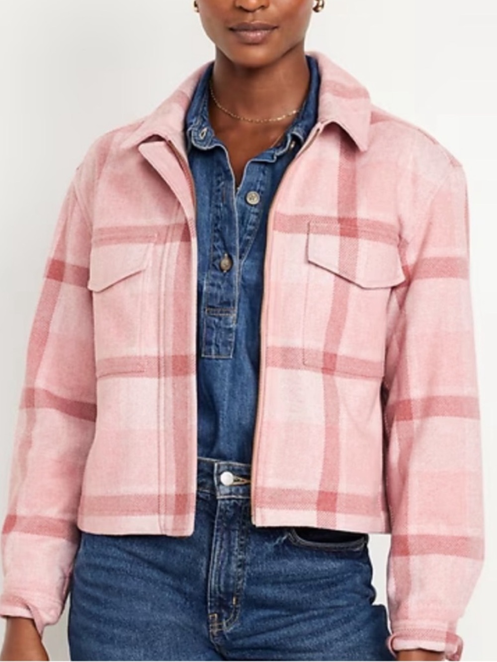Old Navy small tall plaid crop shaket jacket western cabincore holiday